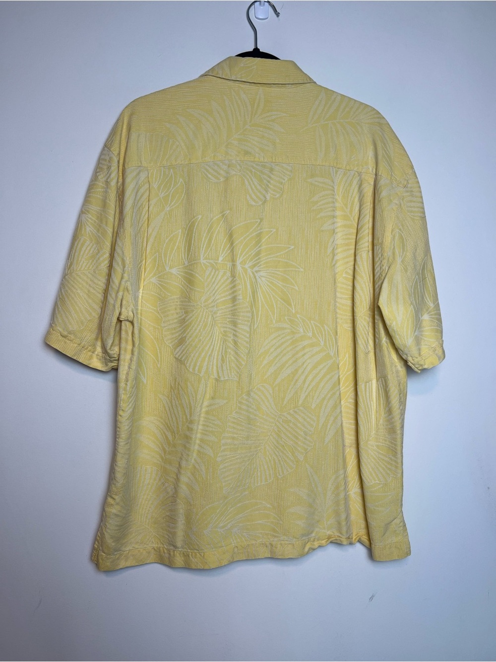 Jamaica Jaxx 100% Silk Yellow Tropical Palm Leaf Jacquard Aloha Shirt-Size-Med - Picture 2 of 8